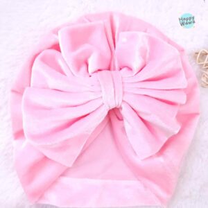 Turbante de bebé  terciopelo con lazo - rosa
