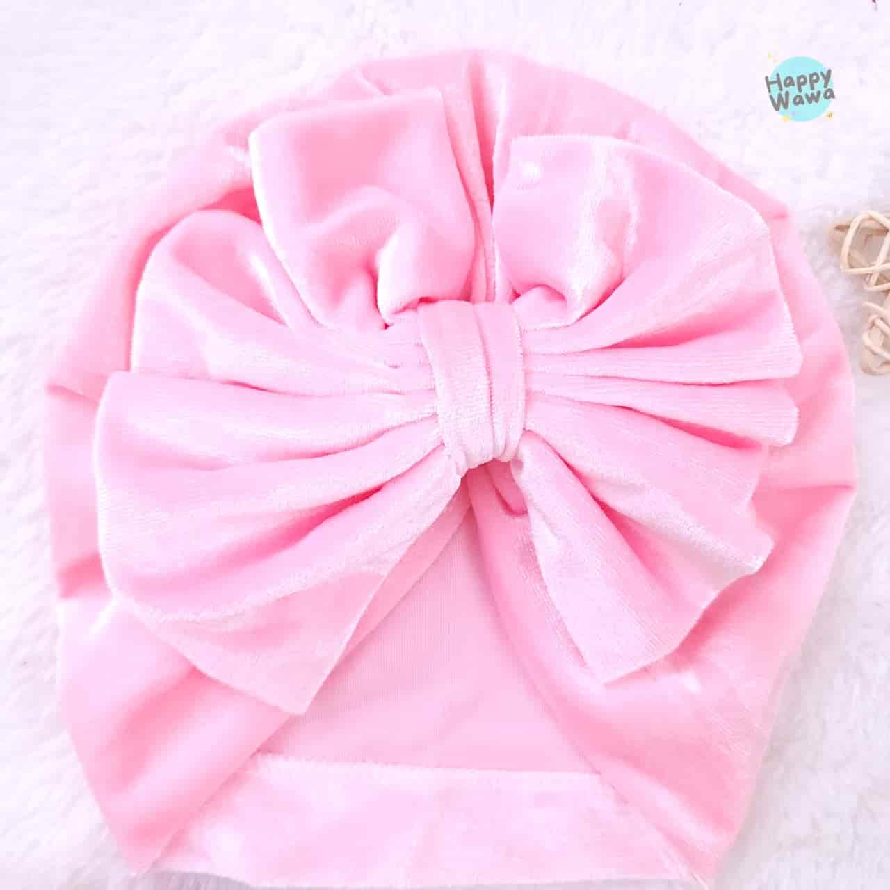 Turbante de bebé terciopelo con lazo - rosa